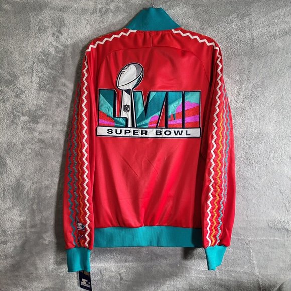 Starter Red Michael Strahan NFL Super Bowl LVII Embroidered Track Jacket Sz XL - Picture 2 of 12